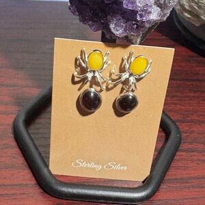 Butterscotch Spider and Garnet Earrings